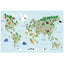 Weltkarte Kinder Hellblau - Tiere, Deutsch   | World map children light blue - animals, German